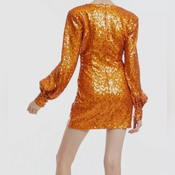 ONE33 Social Women's Orange Sequin Long Sleeve Cocktail Mini Dress Size 10 /$395 - Picture 2 of 10